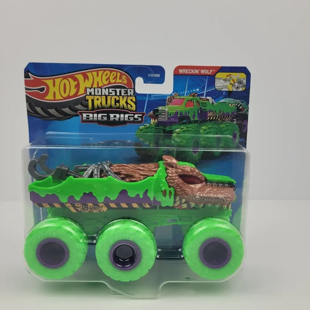 2026 Hot Wheels Monster Trucks Big Rigs Wreckin Wolf Green Purple 1:64 Diecast